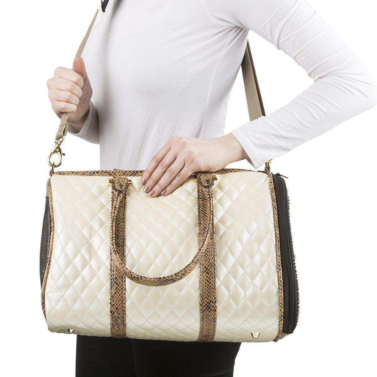 Petote JL Duffel Dog Carrier Ivory Quilted